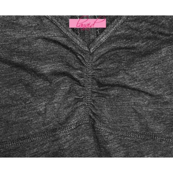 Athleta Fairfax Tee Charcoal Grey Heather V-Neck Ruched Cinched Anti-Bacterial - Picture 3 of 7